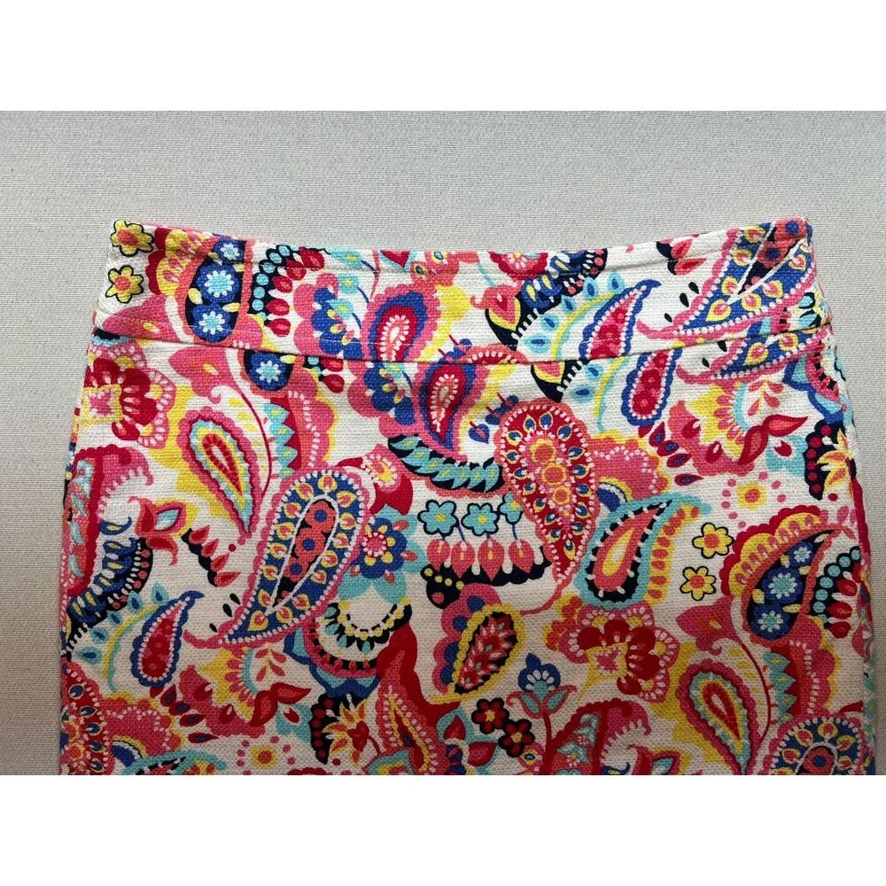 Talbots Women's Cotton Pencil Skirt Flat Front Sz 8p Multicolor Paisley Back Zip - Picture 5 of 11